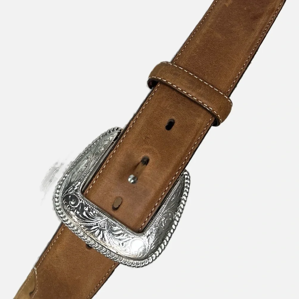 Tony Lama TwoTone Leather Silver Tone Concho Braided Accent Western Belt size 30